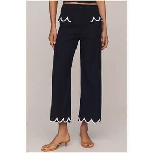 Anthropologie The Colette Scalloped Crop Wide-Leg Pants by Maeve 23 Petite NEW